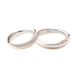 New Coppia Fedi Nuziali Polello Fascia di Diamanti in Oro Bianco e Rosa Fedi Nuziali
