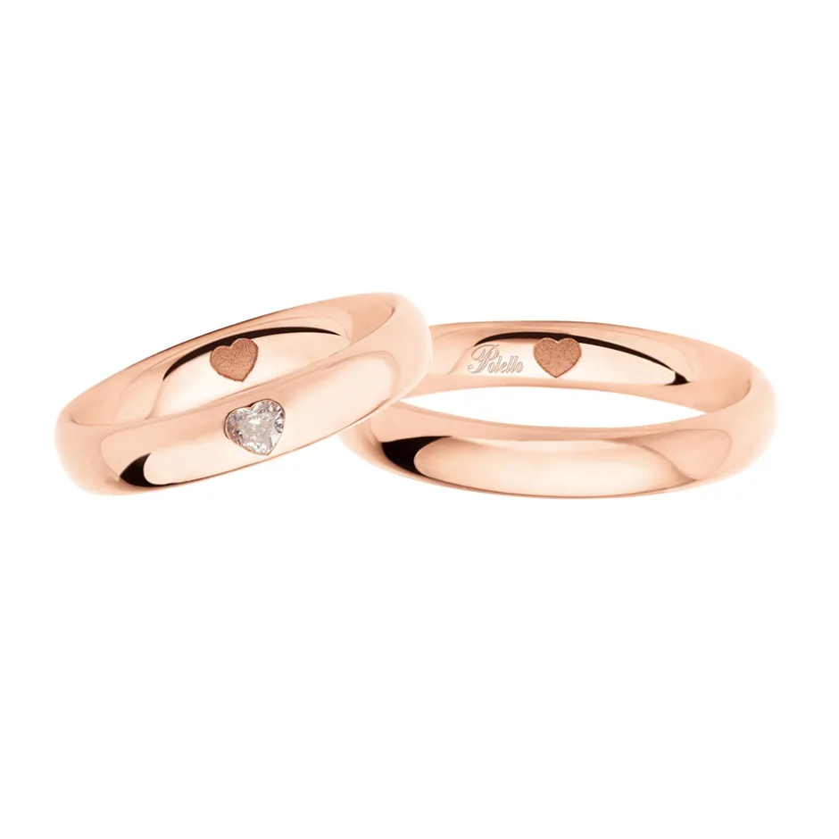 Discount Coppia Fedi Nuziali Polello in Oro Rosa e Diamante Taglio a Cuore Fedi Nuziali
