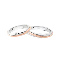 Clearance Coppia Fedi Nuziali Polello in Oro Bianco e Rosa Collezione Abbiamo Fede con Diamante Fedi Nuziali