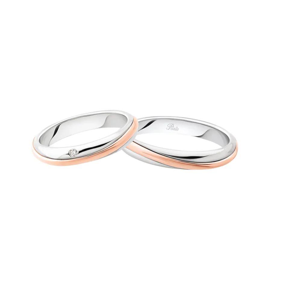 Clearance Coppia Fedi Nuziali Polello in Oro Bianco e Rosa Collezione Abbiamo Fede con Diamante Fedi Nuziali