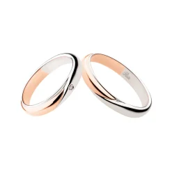 Best Coppia Fedi Nuziali Polello in Oro Bianco e Rosa Collezione Insieme con Diamante Fedi Nuziali