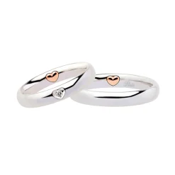 New Coppia Fedi Nuziali Polello in Oro Bianco Collezione Cuori con Diamante Fedi Nuziali