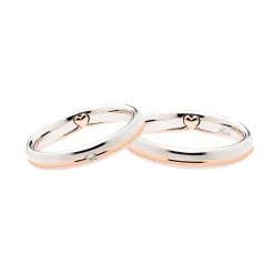 Sale Coppia Fedi Nuziali Polello in Oro Bianco e Rosa Collezione Cuori con Diamante Fedi Nuziali
