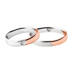 Fashion Coppia Fedi Polello Nuziali Regalo di Cuore in Oro Bianco e Rosa con Diamante Fedi Nuziali