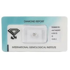 Clearance Diamante da Investimento in Blister con Certificato IGI Taglio Brillante Carati 0,50 G VVS 2 Diamanti