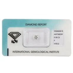 Clearance Diamante da Investimento in Blister con Certificato IGI Taglio Brillante Carati 0,50 F VVS 2 Diamanti