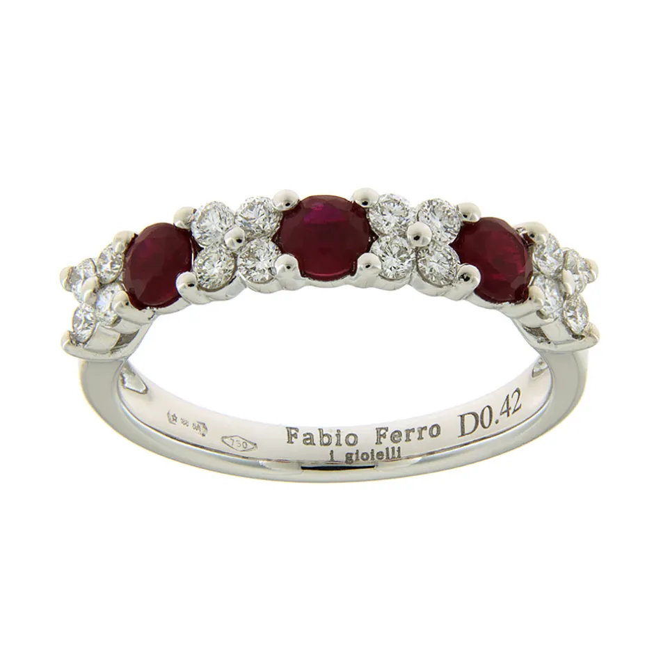 New Fedina in Oro Bianco con Diamanti e Rubini 0,69 Carati Anelli