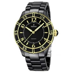 Hot Festina Ceramic Donna Nero Placcato Oro Giallo Donna Outlet Orologi | Orologi Festina Donna
