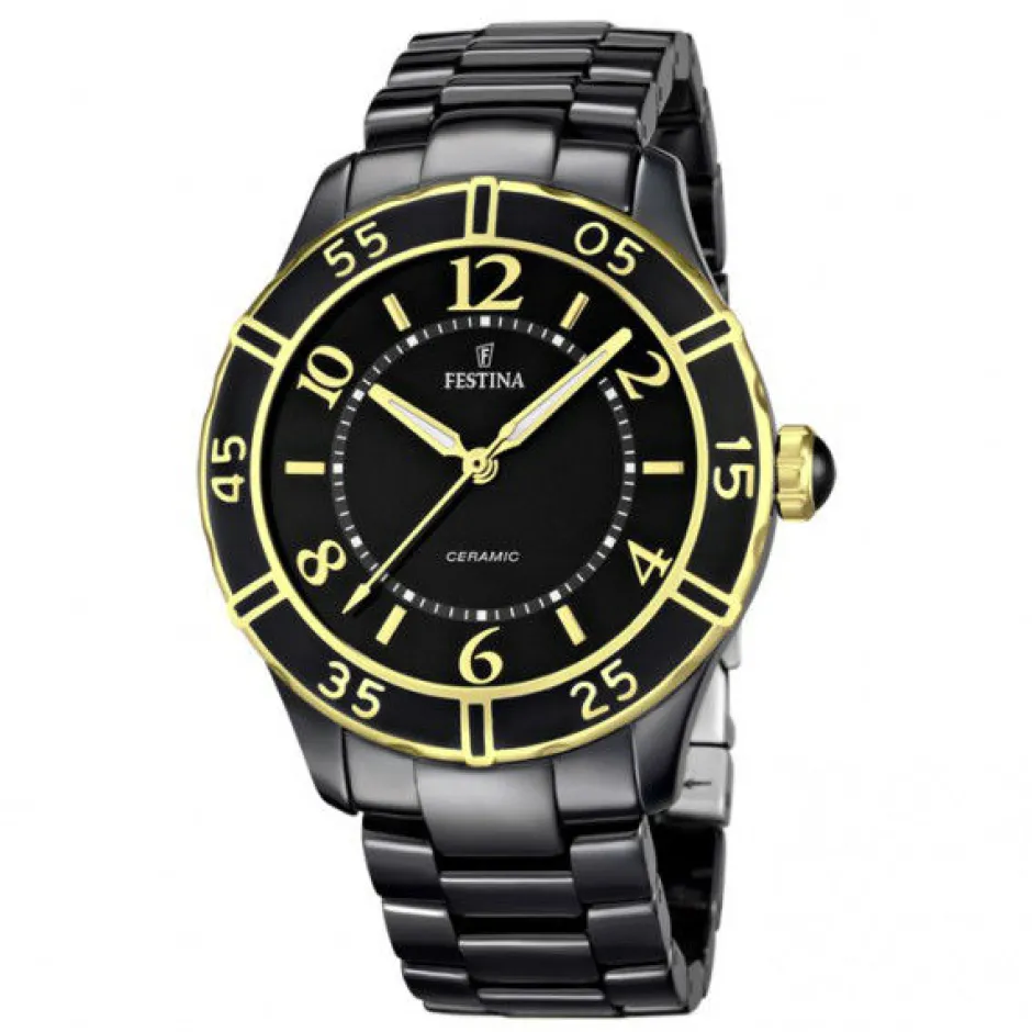 Hot Festina Ceramic Donna Nero Placcato Oro Giallo Donna Outlet Orologi | Orologi Festina Donna
