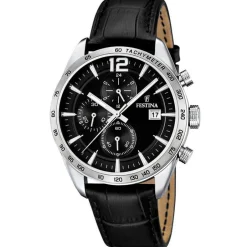 Sale Festina Chrono Sport Uomo In Acciaio e Pelle Nera Uomo Orologi Festina Uomo