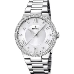 Clearance Festina Donna In Acciaio Con Quadrante Argentè e Strass Donna Orologi Festina Donna