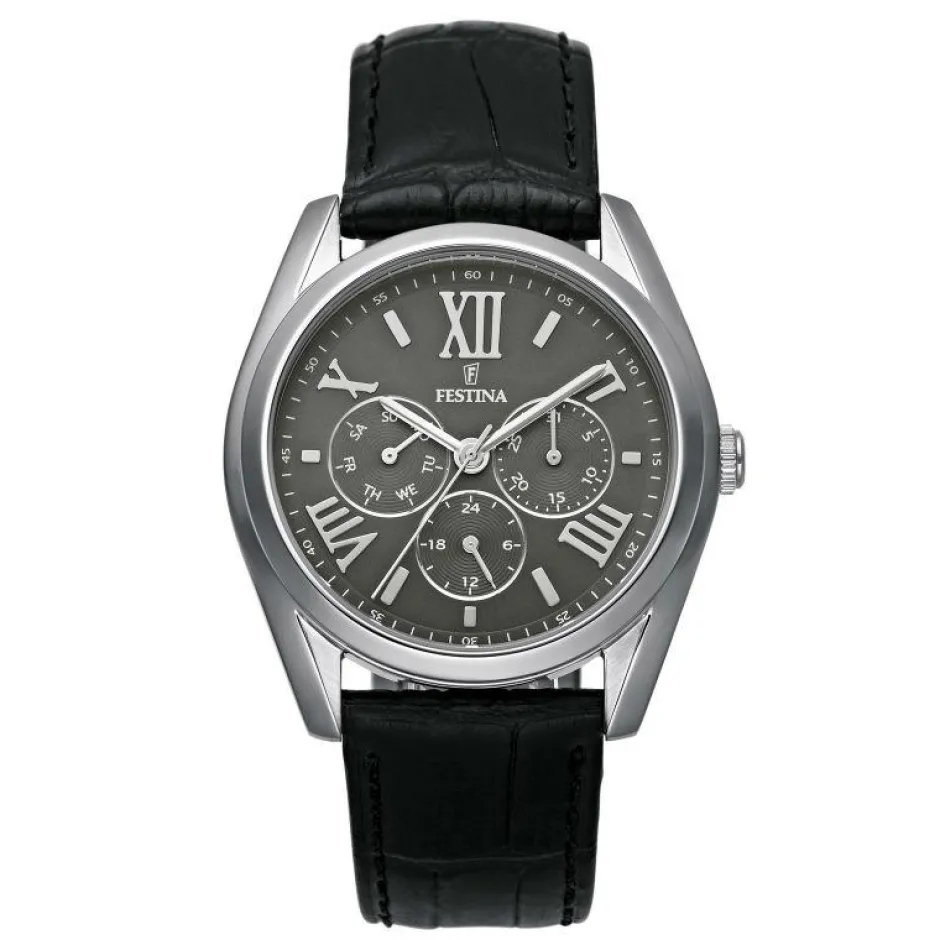 Discount Festina Multifunzione Unisex In Acciaio Con Cinturino In Pelle Nero Donna Orologi Festina Donna | Orologi Festina Uomo