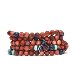 Sale Mala Tibetana Tamashii Originale Con 108 Grani In Legno e Pietra di Sodalite Blu con Turchese Gioielli Tamashii