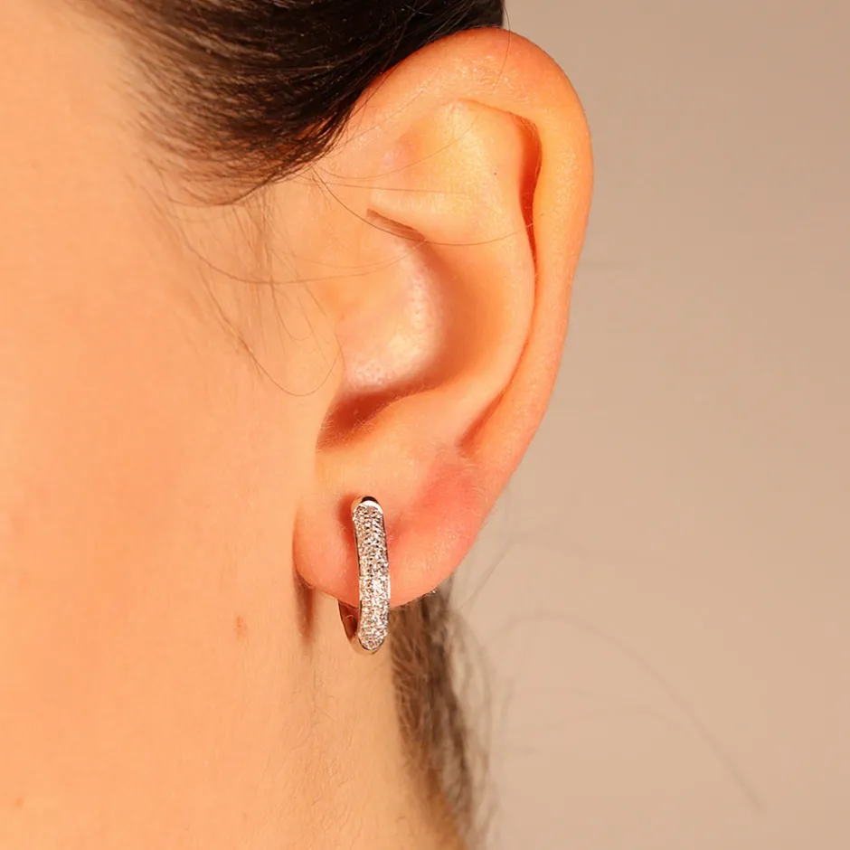 Fashion Orecchini Cerchio Modello Arpa in Oro Bianco con Diamanti Orecchini