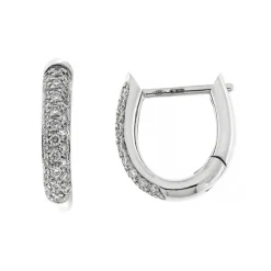 Fashion Orecchini Cerchio Modello Arpa in Oro Bianco con Diamanti Orecchini