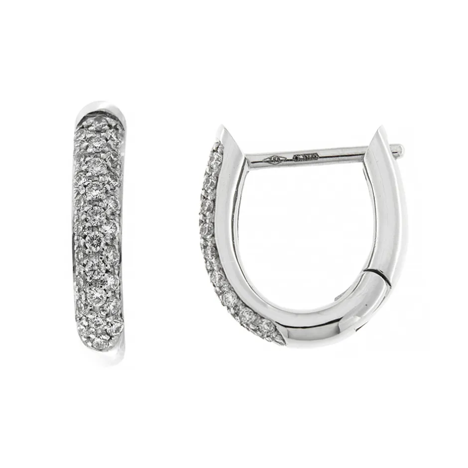 Fashion Orecchini Cerchio Modello Arpa in Oro Bianco con Diamanti Orecchini