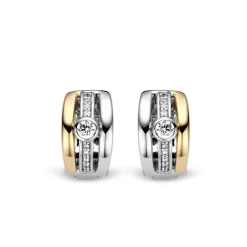 Hot Orecchini Donna In Argento 925 Bicolore Placcato Giallo con Punto Luce e Zirconi Gioielli Ti Sento Milano