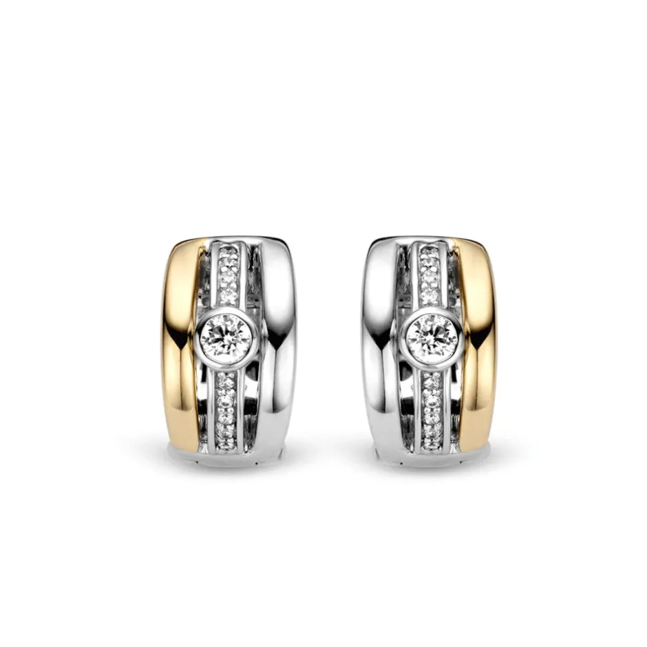 Hot Orecchini Donna In Argento 925 Bicolore Placcato Giallo con Punto Luce e Zirconi Gioielli Ti Sento Milano