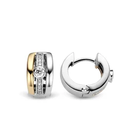 Hot Orecchini Donna In Argento 925 Bicolore Placcato Giallo con Punto Luce e Zirconi Gioielli Ti Sento Milano