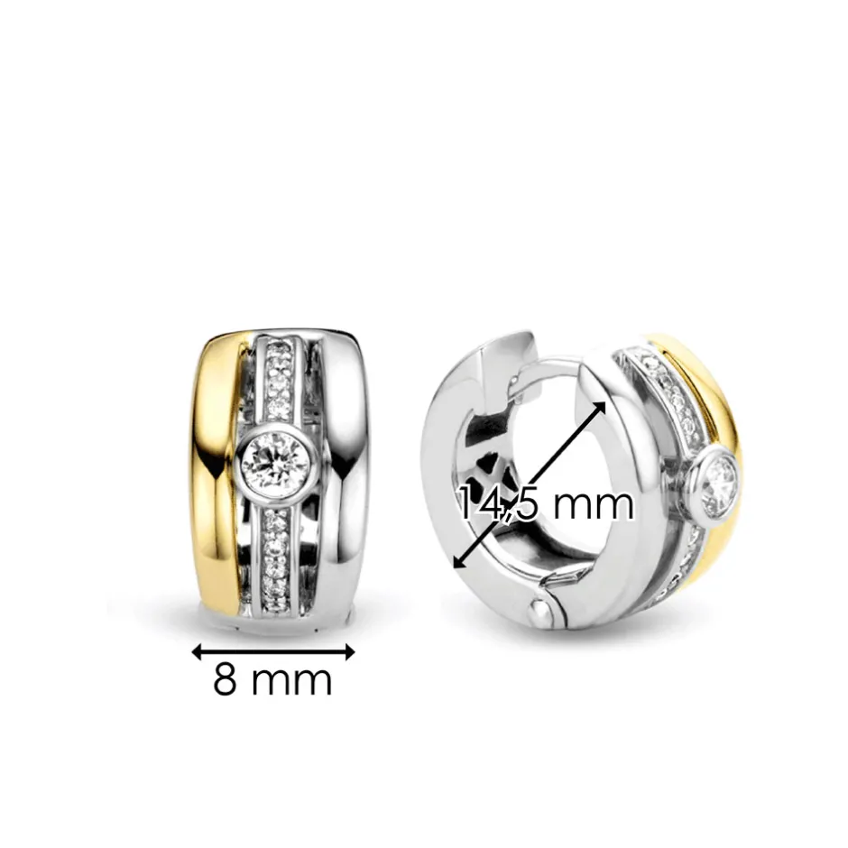 Hot Orecchini Donna In Argento 925 Bicolore Placcato Giallo con Punto Luce e Zirconi Gioielli Ti Sento Milano