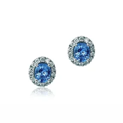 Sale Orecchini In Oro Bianco con Diamanti e Zaffiri Blu Orecchini