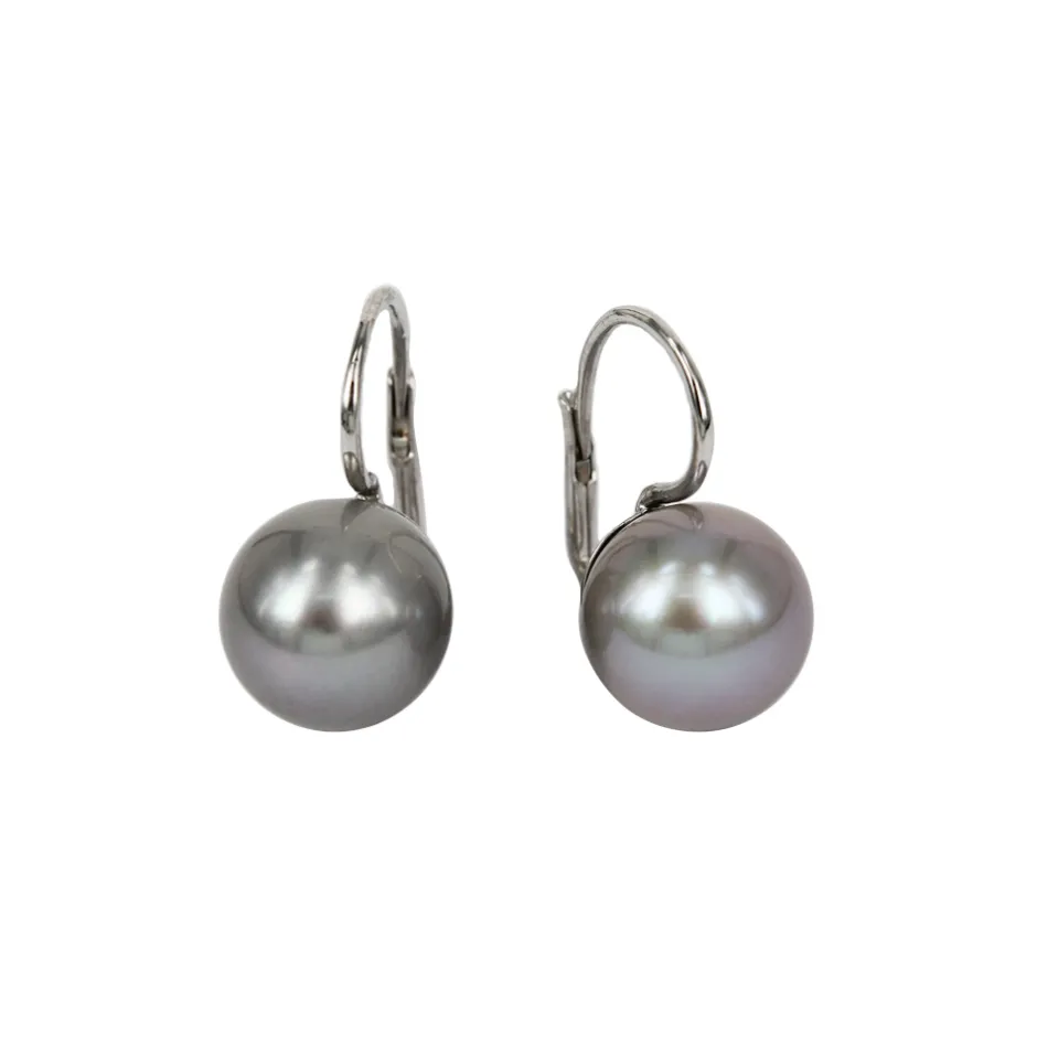 Online Orecchini in Oro Bianco con Perle Asiatiche Color Grigio Diametro 14 mm Le Mie Creazioni | Gioielli Con Perle