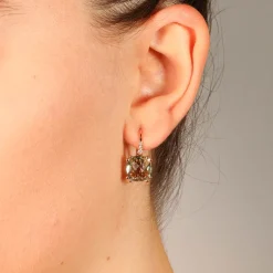 Outlet Orecchini Quadrato Prasiolite in Oro Rosa con Diamanti Orecchini