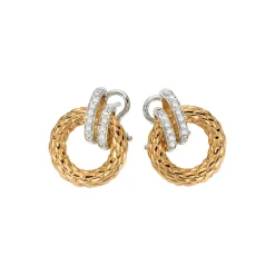 Outlet Orecchini Fope Collezione Solo in Oro Giallo e Bianco con Pave di Diamanti Gioielli Fope