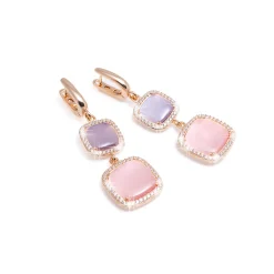 Fashion Orecchini Madi Laguna Luce con Quarzi Idrotermali Rosa e Viola Gioielli Madi