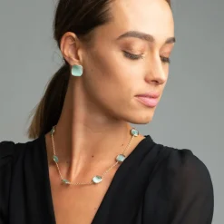 Sale Orecchini Madi Laguna Mono Fissi al Lobo Verde Acqua Gioielli Madi