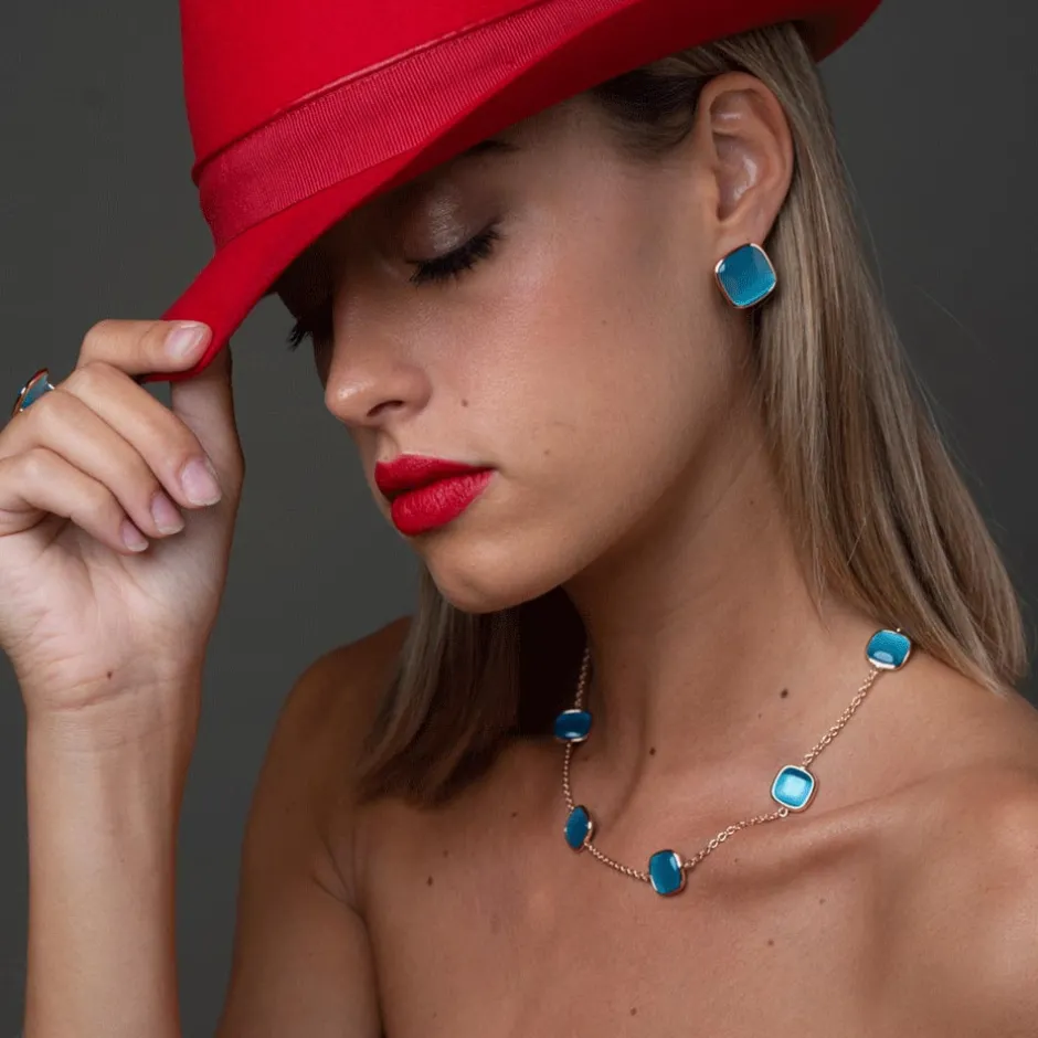 Clearance Orecchini Madi Laguna Mono Fissi al Lobo Azzurri Gioielli Madi
