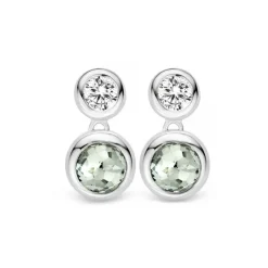 Hot Orecchini Ti Sento Milano In Argento 925 Con Doppio Punto Luce in Zircone e Quarzo Green Gioielli Ti Sento Milano