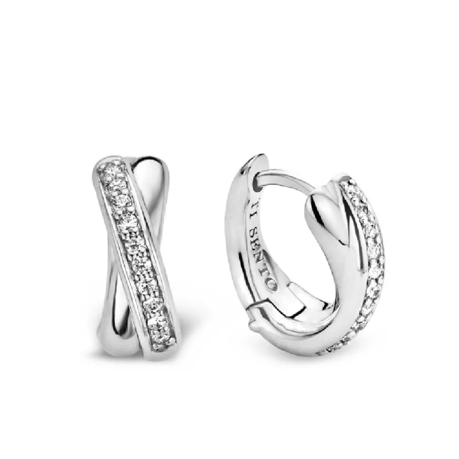 Outlet Orecchini Ti Sento Milano In Argento 925 Cerchio Al Lobo Con Zirconi Gioielli Ti Sento Milano