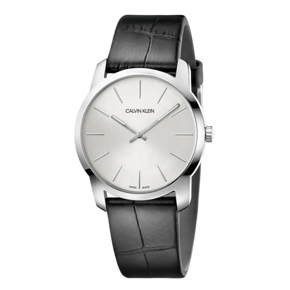 Fashion Orologio Calvin Klein Donna City Argento MM. 38 in Acciaio con Cinturino in Pelle Nero Donna Orologi Calvin Klein Donna | Outlet Orologi
