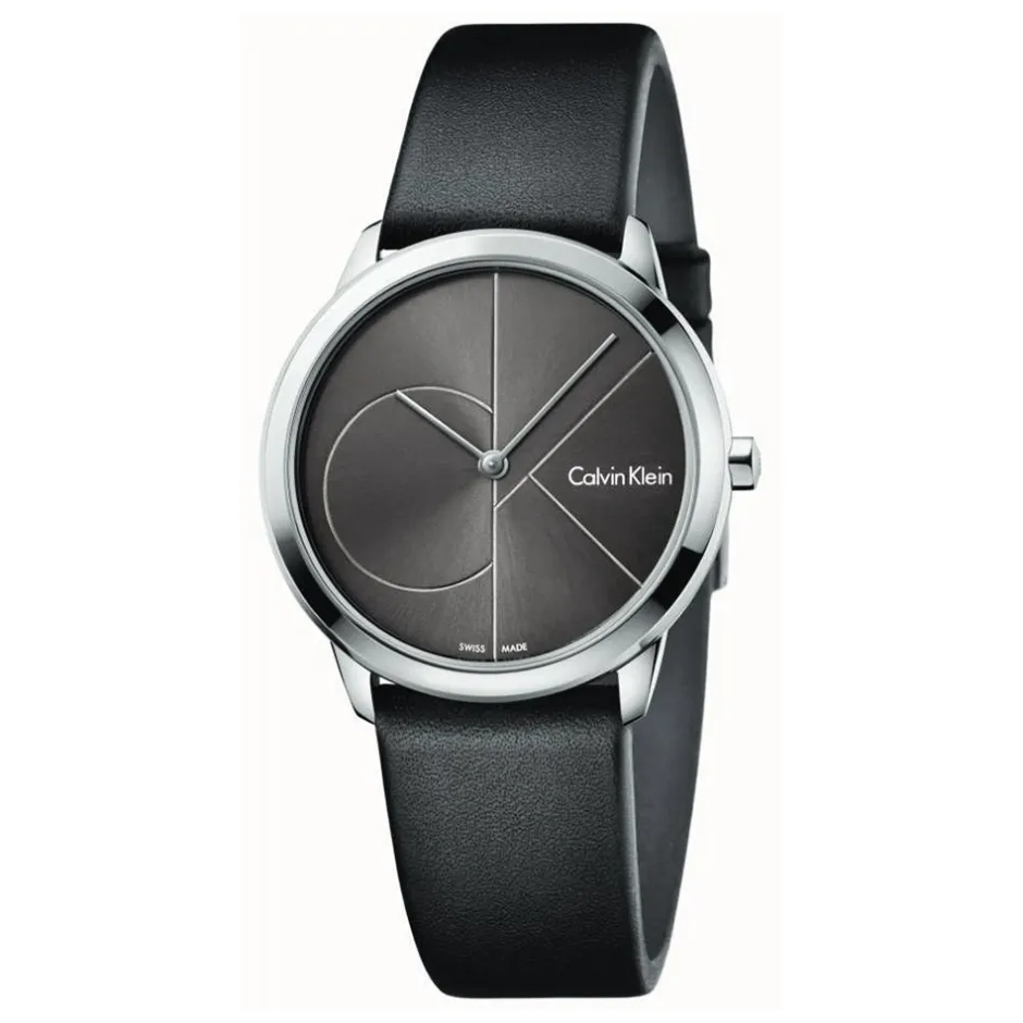 Hot Orologio Calvin Klein Donna Collezione Minimal Grigio Freddo Con Cinturino In Pelle Nero MM. 35 Donna Orologi Calvin Klein Donna | Outlet Orologi