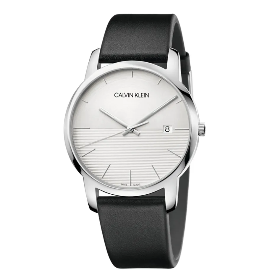 Best Orologio Calvin Klein Uomo In Acciaio MM. 43 Con Quadrante Argento e Cinturino in Pelle Nero Collezione City Uomo Outlet Orologi | Orologi Calvin Klein Uomo