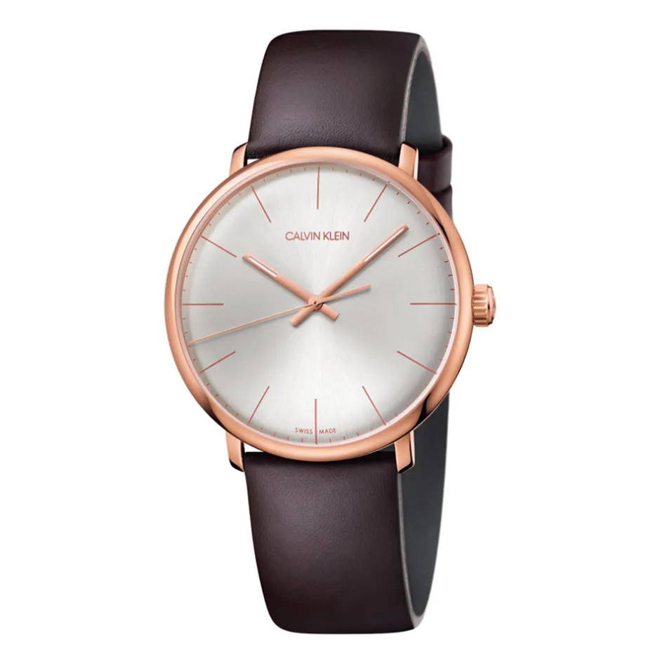 Outlet Orologio Calvin Klein Uomo Nuova Collezione High Noon Retro Cassa Acciaio PVD Rosa MM. 40 Con Cinturino In Pelle Marrone Uomo Outlet Orologi | Orologi Calvin Klein Uomo