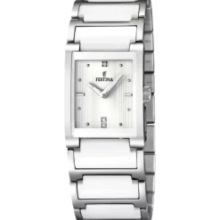 Sale Orologio Donna Festina Ceramic Rettangolare In Acciaio e Ceramica Bianca Con Strass Donna Orologi Festina Donna
