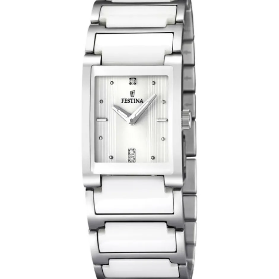 Sale Orologio Donna Festina Ceramic Rettangolare In Acciaio e Ceramica Bianca Con Strass Donna Orologi Festina Donna