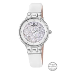 Sale Orologio Donna Festina Nuovo Modello Mademoiselle In Acciaio Cassa MM. 30 Con Cristalli Swarovski e Cinturino in Pelle Bianco Donna Orologi Festina Donna