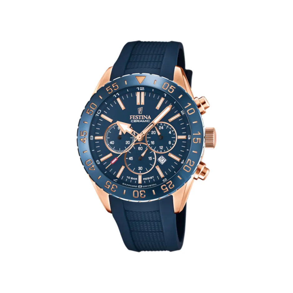 Discount Orologio Festina Ceramic Azzurro Gomma 44 mm Uomo Orologi Festina Uomo
