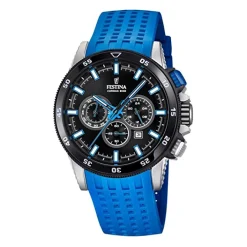 Online Orologio Festina Chrono Bike Uomo In Acciao MM. 43 Quadrante Nero e Cinturino Gomma Azzurro Uomo Orologi Festina Uomo