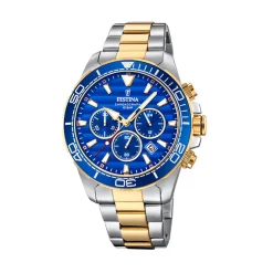 Hot Orologio Festina Chrono In Acciaio Placcato Oro Quadrante Blu 43 mm Uomo Orologi Festina Uomo