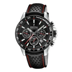 New Orologio Festina Chrono Nero Pelle Quartz 45 mm Uomo Orologi Festina Uomo