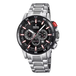 Outlet Orologio Festina Collezione Chrono Bike Uomo In Acciao Cassa MM. 43 Con Quadrante Nero Uomo Orologi Festina Uomo