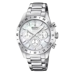 Clearance Orologio Festina Donna Chrono Diamond Cassa mm. 38 con Quadrante in Madreperla Bianca Collezione Boyfriend Donna Orologi Festina Donna