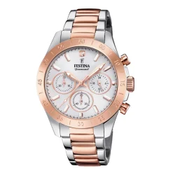 Hot Orologio Festina Donna Chrono Diamond Acciaio Placcato in Oro Rosa Cassa mm. 38 con Quadrante Argento Collezione Boyfriend Donna Orologi Festina Donna