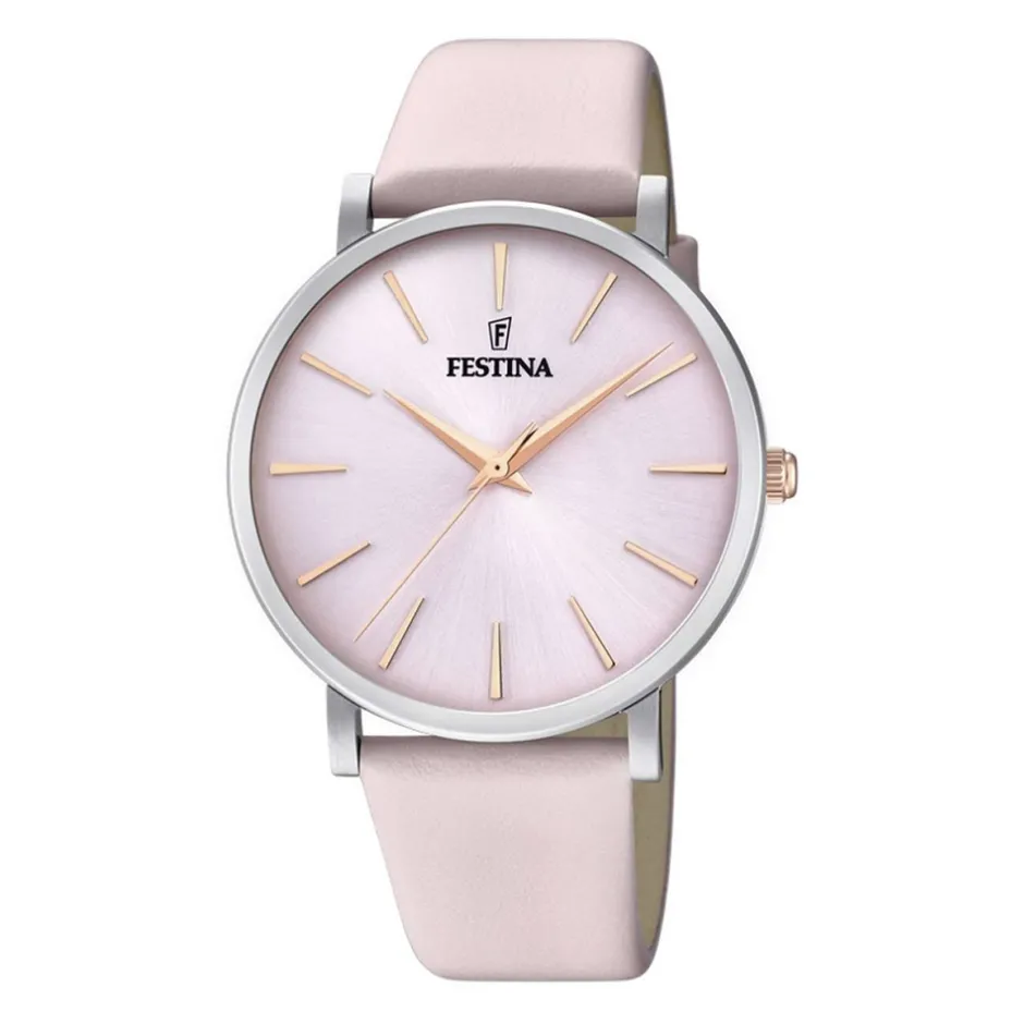 Outlet Orologio Festina Donna Classic In Acciaio MM. 38 Colore Rosa Cipria con Cinturino in Pelle Rosa Donna Orologi Festina Donna