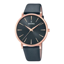 Discount Orologio Festina Donna Classic In Acciaio MM. 38 Quadrante Nero con Cinturino in Pelle Grigio Donna Orologi Festina Donna