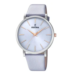 Fashion Orologio Festina Donna Classic In Acciaio MM. 38 Colore Lilla Glicine con Cinturino in Pelle Donna Orologi Festina Donna